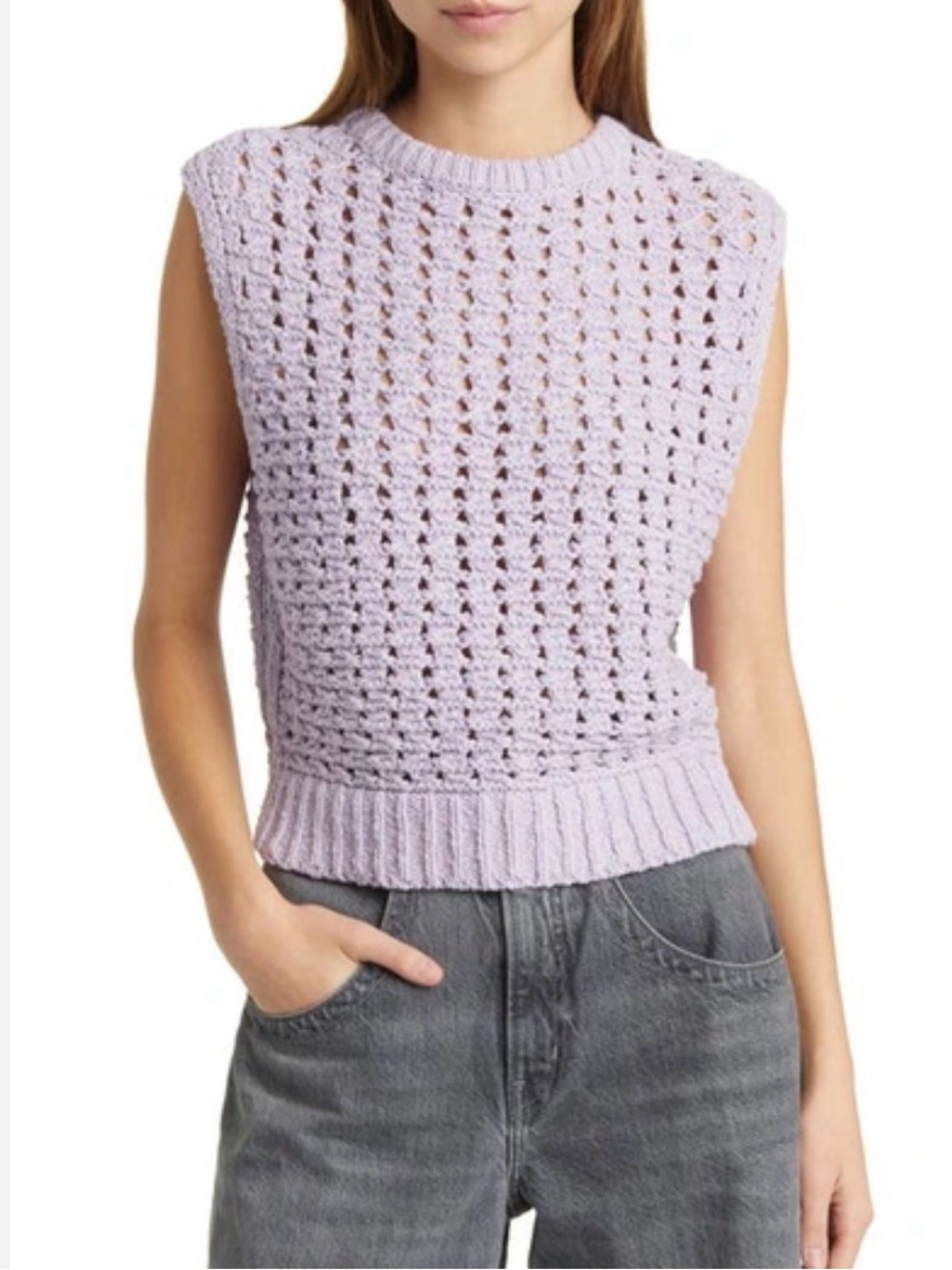 FRAME Lilac Crochet Cotton Open-Knit Y2K Vest Size Small